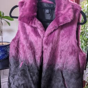 Women's Faux Fur Vest in Purple and Black